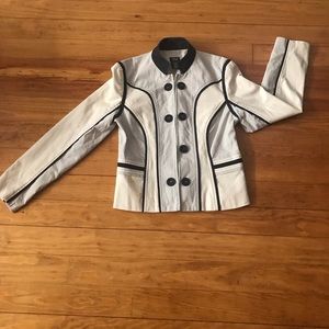 Navy blue, white striped jacket